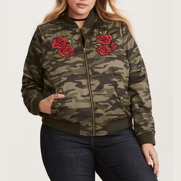 torrid Jackets & Blazers - Torrid Camo Print Embroidered Bomber Jacket